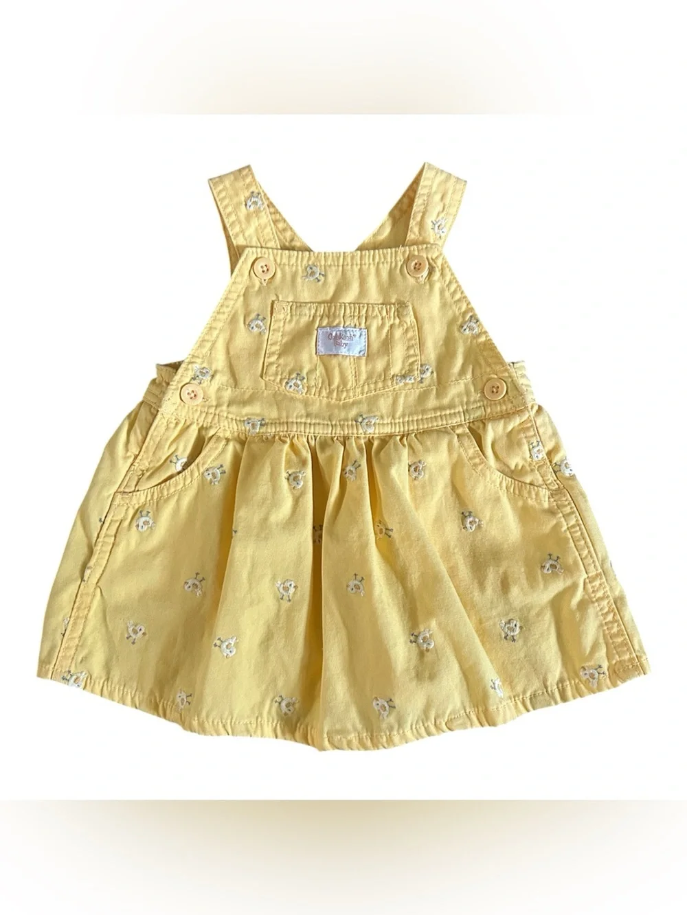 Vtg OshKosh Baby Yellow Chick Overall Dress 3-6M